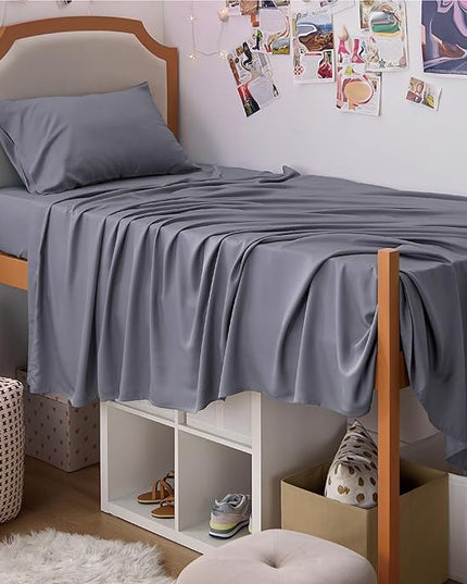Bedsure Twin XL Sheet Set Dorm Bedding, Cooling Sheets Twin Extra Long Sheets, Rayon Derived from Bamboo, Deep Pocket Up to 16", Hotel Luxury Silky Bedding Sheets & Pillowcases, Dark Grey - LeafyLoom
