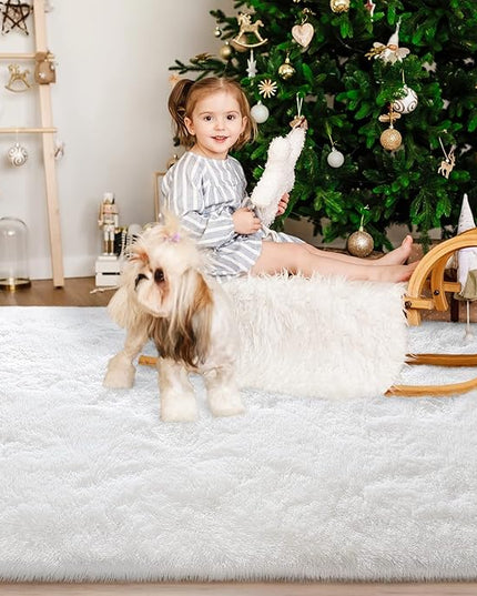 Super Soft Fluffy Shaggy Rugs 5x8 Feet for Living Room Bedroom, Fuzzy Plush Area Rugs for Girls Kids Room Nursery Home Decor, Furry Dorm Rug Cute Non-Slip Indoor Floor Carpet, Cream White - LeafyLoom