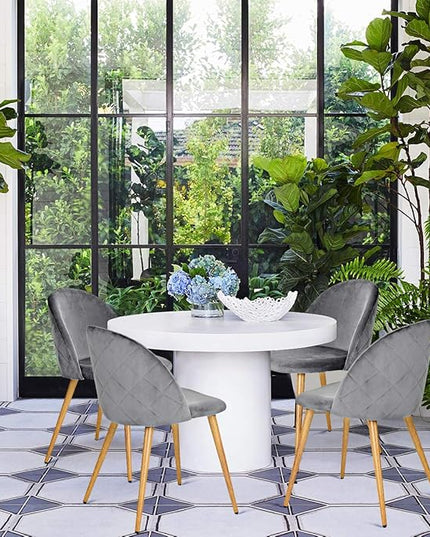FurnitureR Upholstered Velvet Dining Chair Mid Back Armless with Wood Legs for Home Kitchen Bedroom Living Room, Set of 2, Grey - LeafyLoom