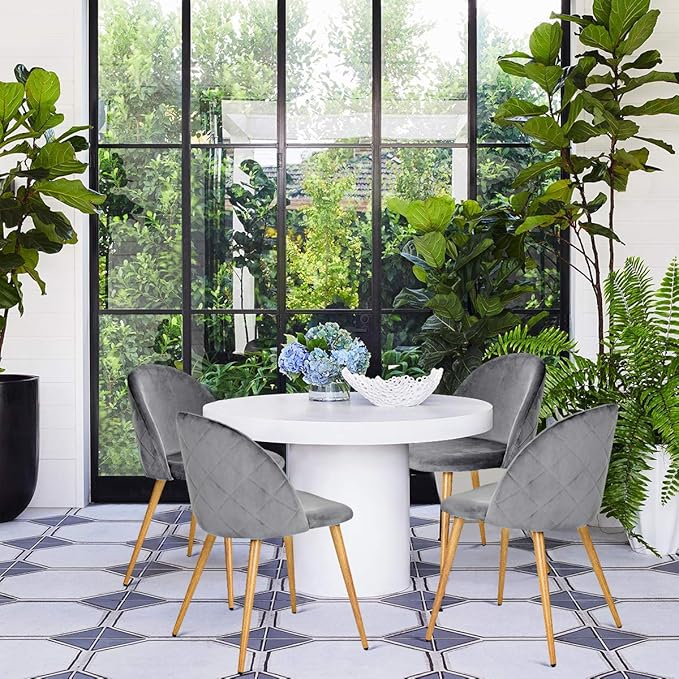FurnitureR Upholstered Velvet Dining Chair Mid Back Armless with Wood Legs for Home Kitchen Bedroom Living Room, Set of 2, Grey - LeafyLoom