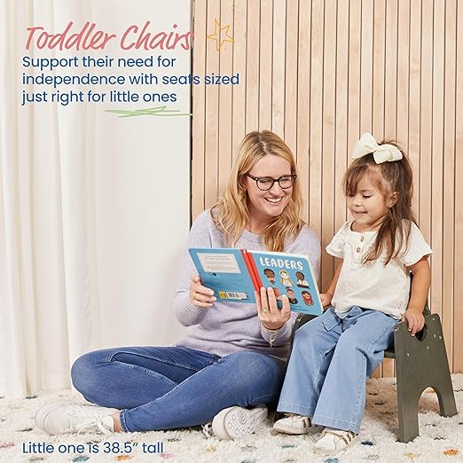 ECR4Kids Stackable Wooden Toddler Chair, 10in, Kids Furniture, Grey Wash, 2-Pack - LeafyLoom