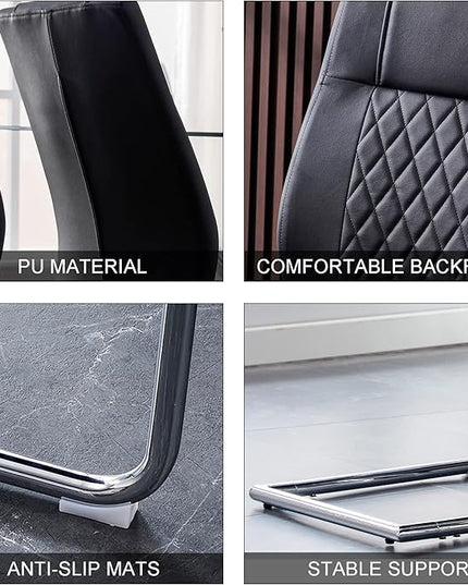 NicBex Dining Chairs Set of 6 Modern Faux Leather High Back Dining Room Kitchen Chairs with Silver Metal Legs,Side Chairs for Dining Room, Kitchen,Living Room, and Restaurants,Black - LeafyLoom