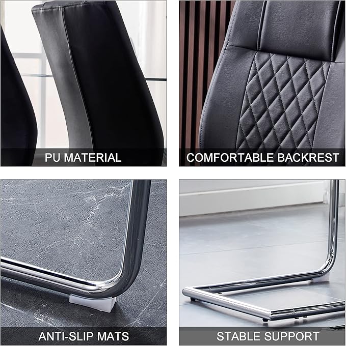 NicBex Dining Chairs Set of 6 Modern Faux Leather High Back Dining Room Kitchen Chairs with Silver Metal Legs,Side Chairs for Dining Room, Kitchen,Living Room, and Restaurants,Black - LeafyLoom
