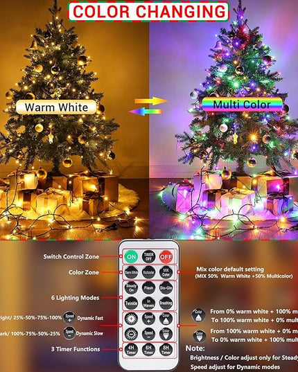 Joomer Christmas Lights 262FT 800 LED Color Changing Christmas Tree Lights Outdoor with Timer, Remote, Connectable for Christmas Decoration(Warm White to Multicolor) Joomer