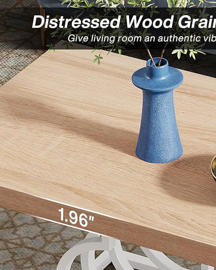 Tribesigns Farmhouse Coffee Table, 47 Inch Rustic Cocktail Table with Geometric Frame, Rectangular Wood Center Table Tea Table Accent Furniture for Living Room, French Country Decor (White/Natural) - LeafyLoom