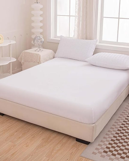 Seersucker Light White Bed Comforter Sets Queen Size for Women Boho White Seersucker Bedding Set 5 Pieces-Microfiber Lightweight Soft Bed Set for All Season,Queen - LeafyLoom