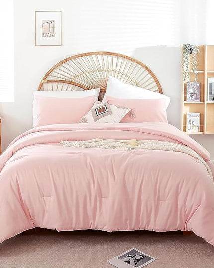 Blush Pink Comforter California King Comforter Set - 3PCS Pink Oversized Boho Beddsing Set Soft Fluffy Microfiber Comforter for All Season (1 Comforter, 2 Pillowcases) - LeafyLoom