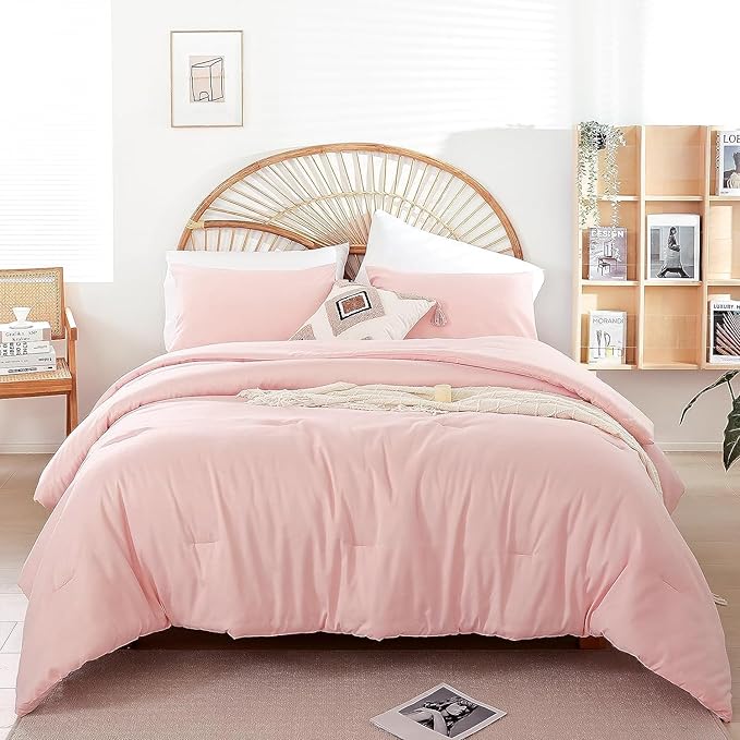 Blush Pink Comforter California King Comforter Set - 3PCS Pink Oversized Boho Beddsing Set Soft Fluffy Microfiber Comforter for All Season (1 Comforter, 2 Pillowcases) - LeafyLoom