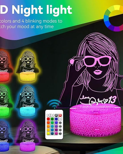Taylor Cool Night Light：Gift 3D Night Light 16 Colors Changing LED Lamp Decoration for Girls Singer Albums Inspired Merchandise Gift Table Lamp for Party Birthday Festival Gifts - LeafyLoom
