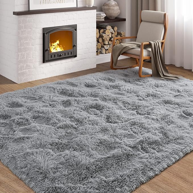 Softlife Grey 4x5.3 Feet Area Rug for Living Room Bedroom Super Soft Shaggy Rugs for Boys Girls Kids Room Fluffy Fuzzy Carpets Long Plush Bedside Rug Nursery Christmas Home Decoration - LeafyLoom
