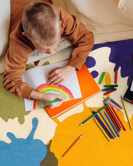 Large Area Rug for Living Room, 8'x10' Rainbow Kids Rug for Classroom, Colorful Art Washable Rug for Bedroom, Non-Slip Ink Splotch Nursery Rug Soft Modern Living Room Carpet for Dorm School - LeafyLoom