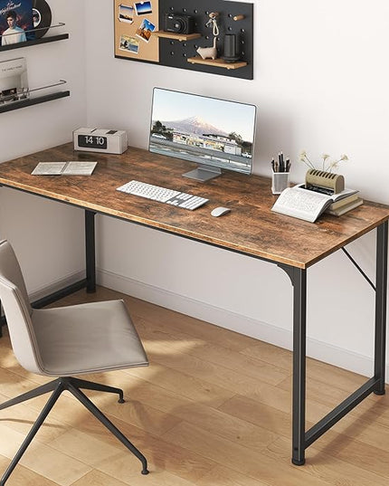Computer Desk, 55 Inch Office Desk, Gaming Desk with Storage, Writing Desk Work Desk for Home Office, Study, Modern Simple Desk, Large Legroom, Metal Frame, Rustic Brown - LeafyLoom