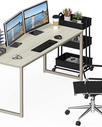 SHW Home Office 55-Inch Computer Desk, 24" Deep, Maple - LeafyLoom