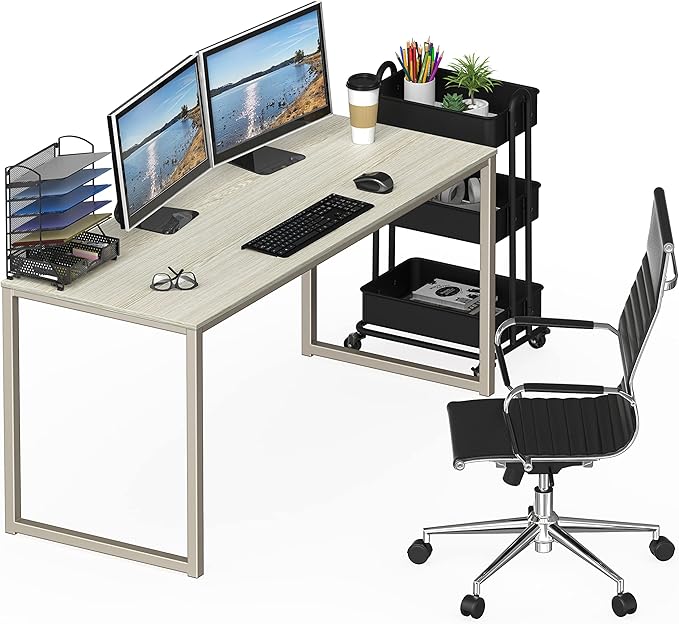SHW Home Office 55-Inch Computer Desk, 24" Deep, Maple - LeafyLoom