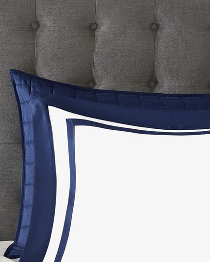 Madison Park Heritage Comforter Quilt Combo Set - Modern Luxury Design, All Season Down Alternative Bedding, Matching Shams, Decorative Pillows, King/Cal King(104"x92"), Color Block Navy 8 Piece - LeafyLoom