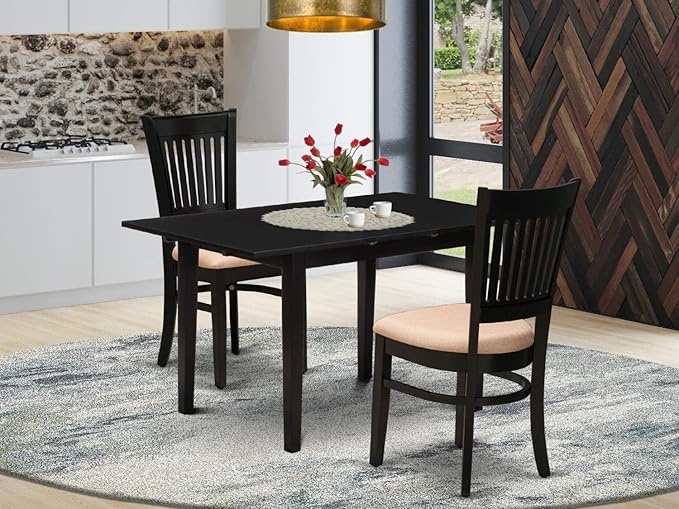 East West Furniture NFVA3-BLK-C 3 Piece Set Contains a Rectangle Dining Room Table with Butterfly Leaf and 2 Linen Fabric Upholstered Chairs, 32x54 Inch - LeafyLoom