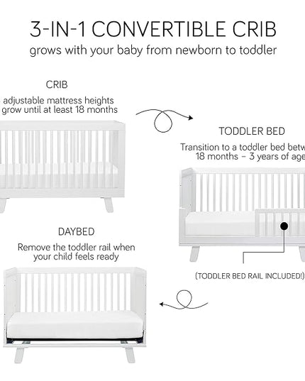 Babyletto Hudson 3-in-1 Convertible Crib with Toddler Bed Conversion Kit in White, Greenguard Gold Certified , 53.75x29.75x35 Inch (Pack of 1) - LeafyLoom
