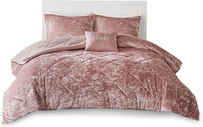 Intelligent Design King Comforter Set, Velvet Comforter Set , Luxury Diamond Quilting Comforter Set, Fluffy Comforter Bed Set with Decorative Pillowand 2 Shams, 4 Piece Pink, King/ Cal King - LeafyLoom