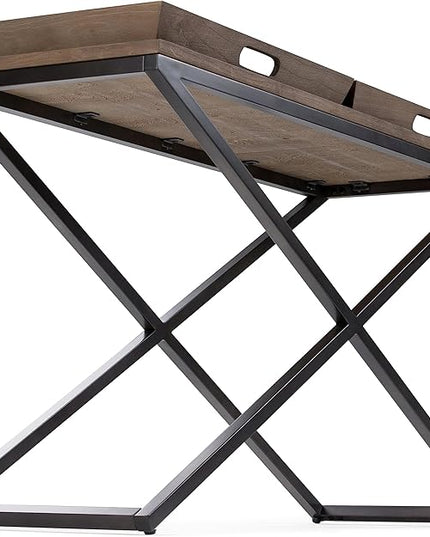 SIMPLIHOME Damien SOLID ELM WOOD 50 Inch Wide Console Table in Distressed Natural Elm, For the Living room, Entryway and Bedroom - LeafyLoom