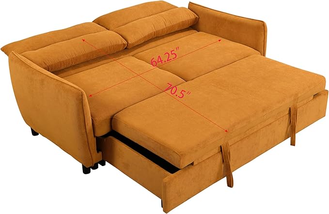 Queen Size Loveseat Sleeper Sofa,3 in 1 Soft Corduroy Upholstered Oversized Convertible Love Seat Sofabed cum Daybed W/Pull Out Sleep Couch Bed and Reclining Backrest for Living Space - LeafyLoom