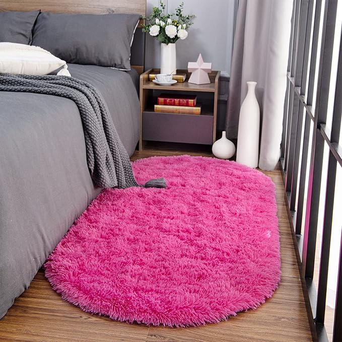 Noahas Ultra Soft Fluffy Bedroom Rugs Kids Room Carpet Modern Shaggy Area Rugs Home Decor 2.6' X 5.3', Hot Pink - LeafyLoom