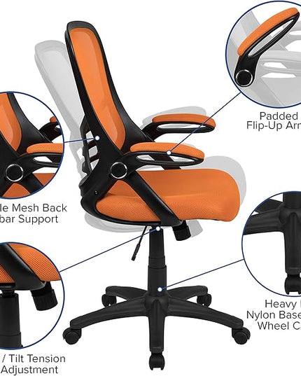 Flash Furniture Porter Mesh High Back Ergonomic Swivel Office Chair with Lumbar Support, Flip-Up Arms, Tilt Lock/Tilt Tension, Height Adjustable, Black/Black Frame - LeafyLoom