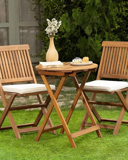 Heavy Duty 400lbs Capacity Patio Bistro Set 3 Piece Outdoor, Folding Chairs w/Cushion, Round Table-Upgrade 2024 - LeafyLoom