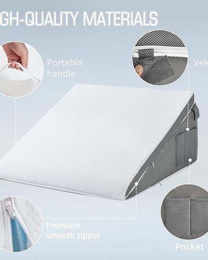 Bed Wedge Pillow for Sleeping, 10-in-1 Adjustable Memory Foam Wedge Pillow for Acid Reflux, 2-in-1 Incline Wedge Pillows for After Surgery, Snoring, Back Pain Pillow Wedge - LeafyLoom