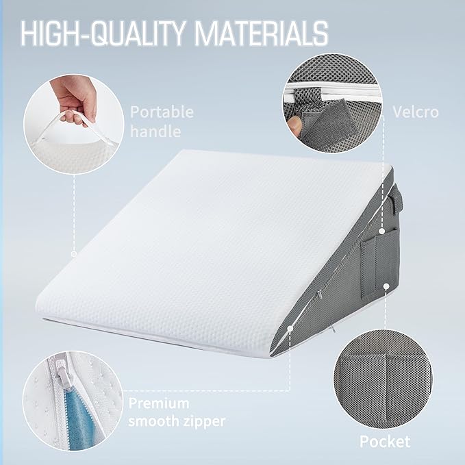 Bed Wedge Pillow for Sleeping, 10-in-1 Adjustable Memory Foam Wedge Pillow for Acid Reflux, 2-in-1 Incline Wedge Pillows for After Surgery, Snoring, Back Pain Pillow Wedge - LeafyLoom
