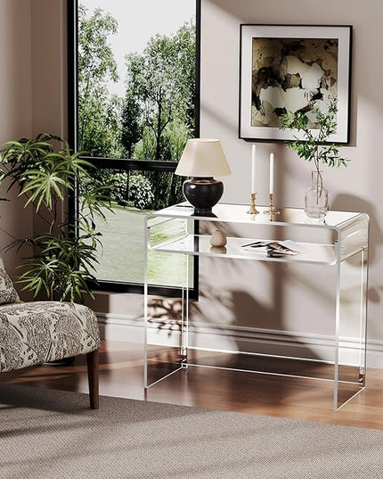 Acrylic Desk Laptop Study Table Home Office Console Table Entrance Table, 33.5'' x 15.7'' x 29.5'' (Clear) - LeafyLoom