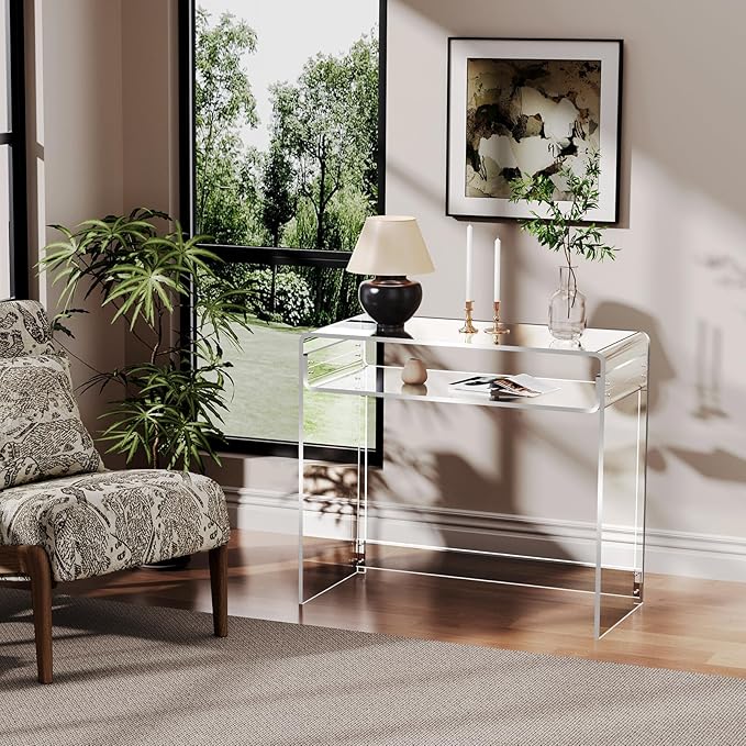 Acrylic Desk Laptop Study Table Home Office Console Table Entrance Table, 33.5'' x 15.7'' x 29.5'' (Clear) - LeafyLoom