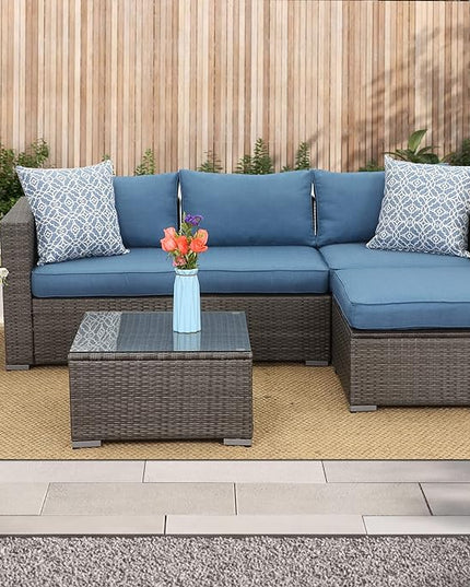 Wisteria Lane 2 Piece Patio Armless Sofa, Outdoor Wicker Sectional Furniture with Cushion, Additional Loveseats for Garden Backyard, Blue - LeafyLoom