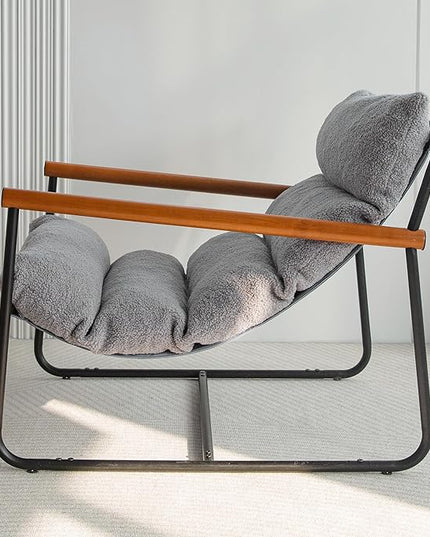 MAXYOYO Sherpa Accent Chair, Boucle Arm Chair Living Room Chair, Reading Accent Chair, Mid Century Modern Bedroom Chair,Teddy Armchair Wooden Arms Metal Frame - LeafyLoom