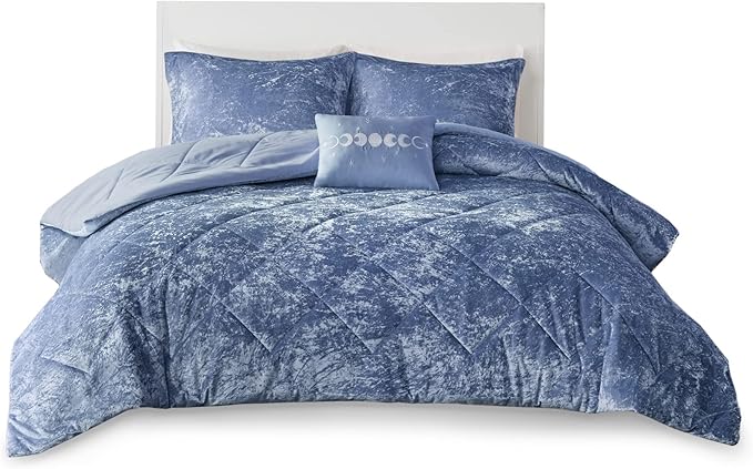 Intelligent Design Queen Comforter Set, Velvet Comforter Set , Luxury Diamond Quilting Comforter Set, Fluffy Comforter Bed Set with Decorative Pillowand 2 Shams, 4 Piece Blue, Full/Queen - LeafyLoom