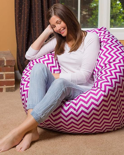 Posh Beanbags Bean Bag Chair, X-Large-48in, Pattern Chevron Purple and White - LeafyLoom