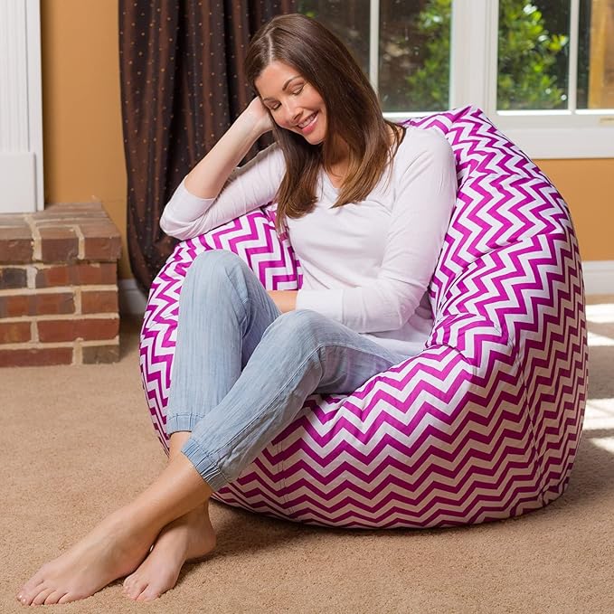 Posh Beanbags Bean Bag Chair, X-Large-48in, Pattern Chevron Purple and White - LeafyLoom