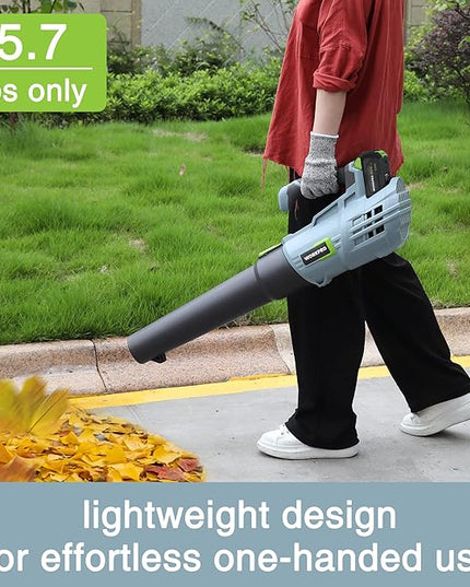 WORKPRO 20V Cordless Leaf Blower with 5 Adjustable Speeds, 350 CFM Powered Blower Sweeper for Lawn Care Snow Blowing Yard Cleaning, 4.0Ah Larger Capacity Battery and Quick Charger Included - LeafyLoom