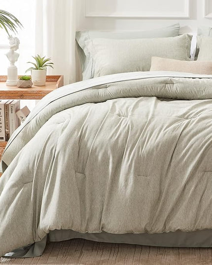UNILIBRA 7-Piece Queen Comforter Set - Sage Green Cationic Dyeing Bedding Set with Comforter, Sheets, Pillowcases & Shams - LeafyLoom