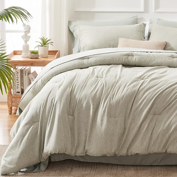 UNILIBRA Bed in a Bag Twin Size 5 Pieces - Sage Green Twin Comforter Set Soft for All Seasons - Cationic Dyeing Bedding Comforter Sets with Comforter, Flat Sheet, Fitted Sheet, Pillowcases & Shams - LeafyLoom