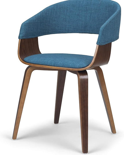 SIMPLIHOME Lowell 17 Inch Mid Century Modern Bentwood Dining Chair in Blue Linen Look Fabric, For the Dining Room - LeafyLoom