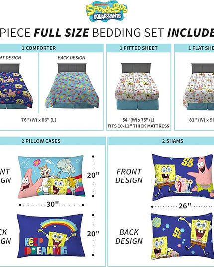Franco Kids Bedding Super Soft Comforter and Sheet Set with Sham, 7 Piece Full Size, Spongebob Squarepants - LeafyLoom