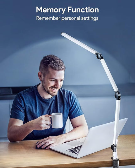 MediAcous LED Desk Lamp with Clamp, Dual Light Desk Lamp with Swing Arm, Dimmable 4 Color Modes & 4 Brightness Table Lamp, Eye-Caring Clip-on Lamp with Memory Function for Home Office, White - LeafyLoom