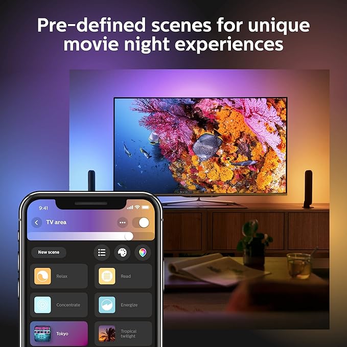 Philips Hue Smart Play Light Bar Extension, Black - White & Color Ambiance LED Color-Changing Light - 1 Pack - Requires Hue Bridge and Hue Play Light Bar Base Kit - Control with App or Voice Assistant PhilipsHue