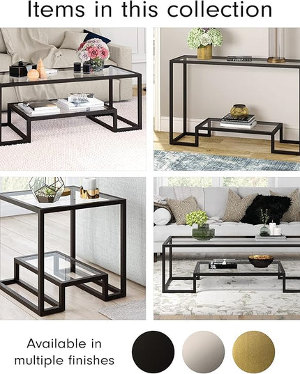Henn&Hart 54" Wide Rectangular Coffee Table in Blackened Bronze, Modern coffee tables for living room, studio apartment essentials - LeafyLoom