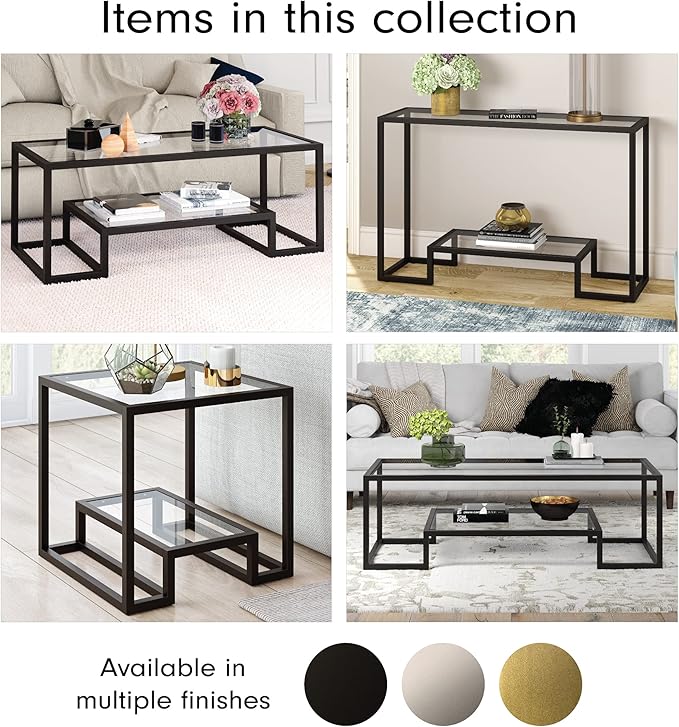 Henn&Hart 54" Wide Rectangular Coffee Table in Blackened Bronze, Modern coffee tables for living room, studio apartment essentials - LeafyLoom