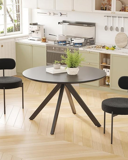 Farini Black Dining Table for 4-6 Person,47" Round Wooden Dining Tabletop and Metal Frame for Home Kitchen Dining Desk (47 inch,120cm) - LeafyLoom