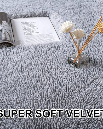 Merelax Soft Shaggy Rug for Kids Bedroom, Oval 2.6 x5.3 ft Grey Plush Fluffy Carpets for Living Room, Furry Carpet for Teen Girls Room, Anti-skid Fuzzy Comfy Rug for Nursery Decor Cute Baby Play Mat - LeafyLoom