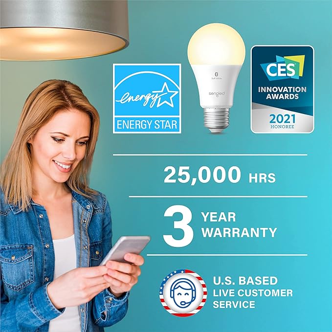 Sengled Alexa Light Bulb, S1 Auto Pairing with Alexa Devices, Warm Light Bulbs, Smart Light Bulbs that Work with Alexa, Bluetooth Mesh Smart Home Lighting, E26 60W Equivalent, 800LM, 3-Pack Sengled