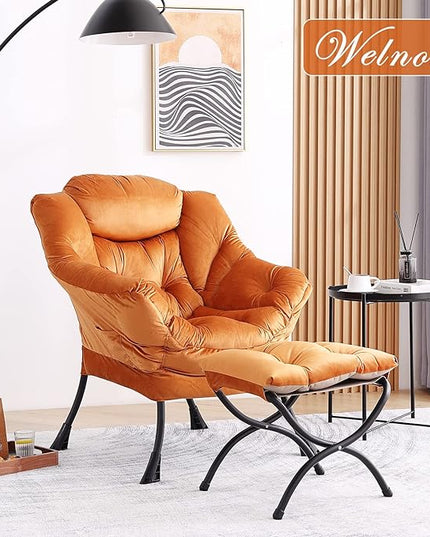 Welnow Lazy Chair with Ottoman, Modern Lounge Accent Chair with Armrests and a Side Pocket, Leisure Upholstered Sofa Chair Reading Chair with Footrest for Small Space, Corner Chair - LeafyLoom