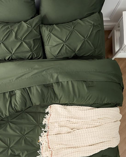 Bedsure California King Comforter Set - Cal King Bed Set 7 Pieces, Pinch Pleat Olive Green Cali King Bedding Set with Comforter, Sheets, Pillowcases & Shams - LeafyLoom